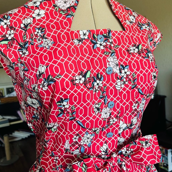 1952 Pattern! Custom made Red cotton dress US ladies size 10. - Picture 3 of 6